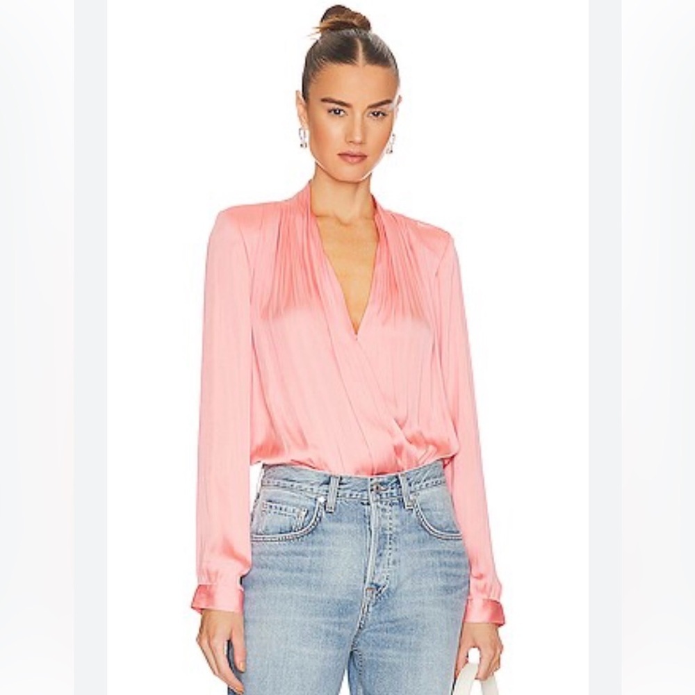 PAIGE Sevilla Surplice Bodysuit in Pink Coral - Size S
